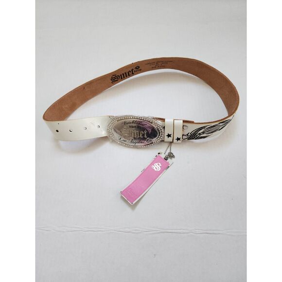 NWT Smet by Christian Audigier White Leather Belt with Rhinestone Buckle main image 7